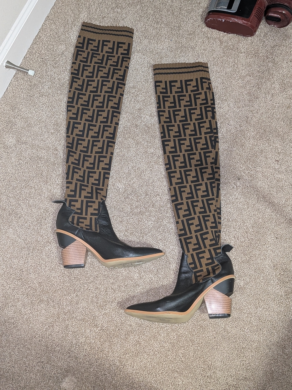 Fendi Brown/Black FF Logo Knee-High Boot